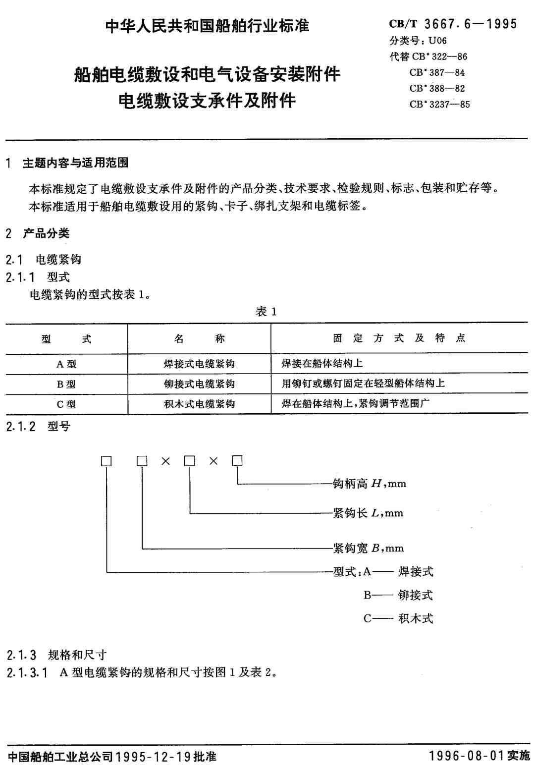 《船舶电缆敷设和电气设备安装附件第6部分:电缆敷设支承件及附件》(CB/T3667.6-1995)【高清无水印PDF版下载】1
