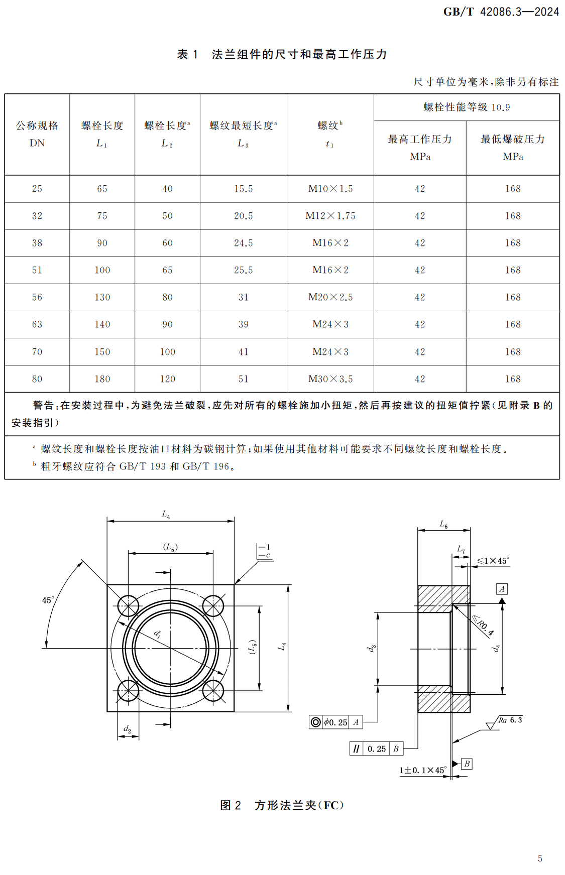 《液压传动连接法兰连接第3部分：42MPa、DN25～DN80方形系列》（GB/T42086.3-2024）【高清无水印PDF版下载】2