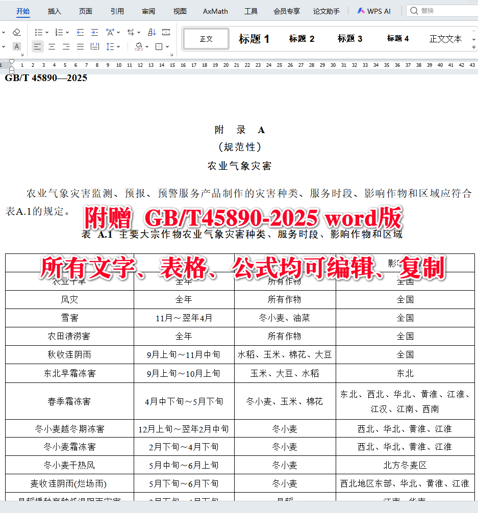 《高标准农田建设气象保障规范》(GB/T45890-2025)【全文附高清无水印PDF+可编辑Word版下载】4