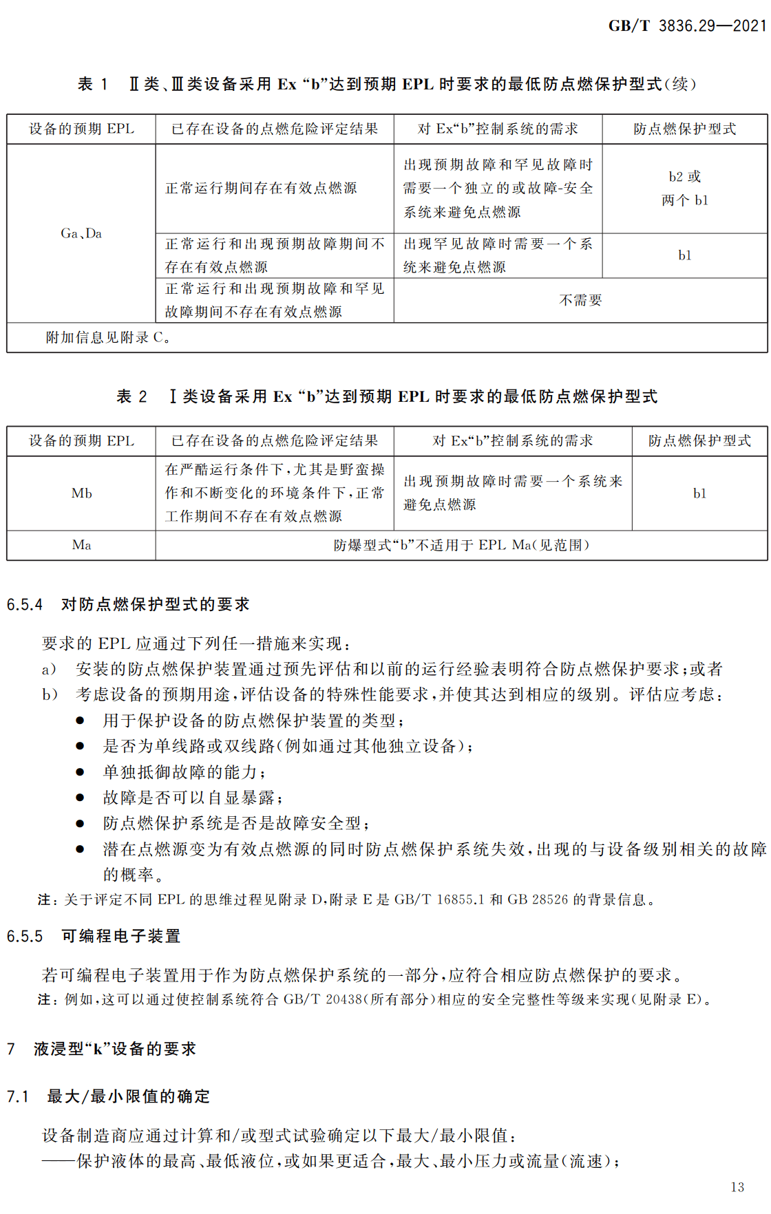 《爆炸性环境第29部分：爆炸性环境用非电气设备 结构安全型“c”、控制点燃源型“b”、液浸型“k”》（GB/T3836.29-2021）【全文附高清无水印PDF版下载】2
