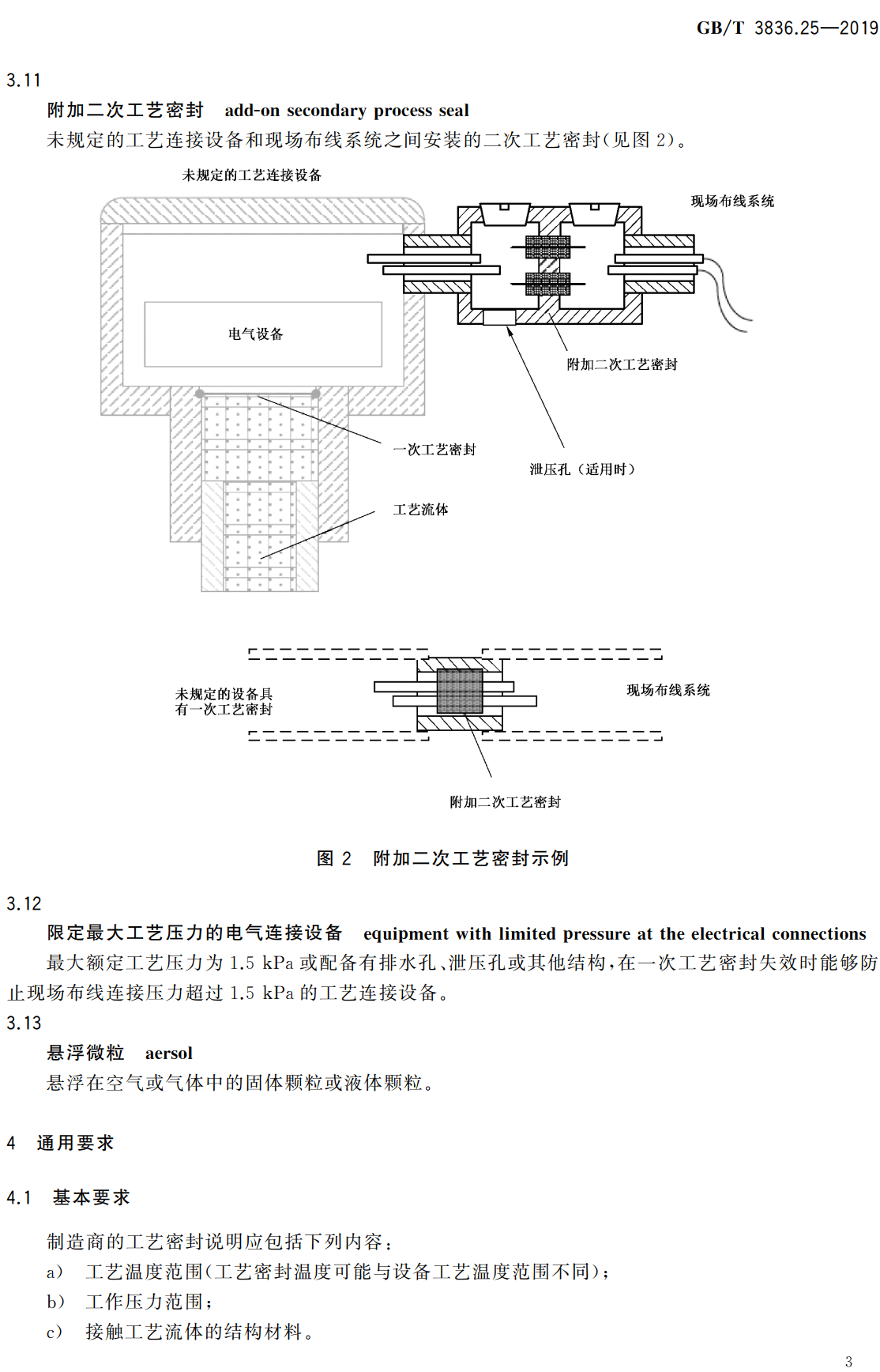 《爆炸性环境第25部分：可燃性工艺流体与电气系统之间的工艺密封要求》（GB/T3836.25-2019）【全文附高清无水印PDF版下载】2