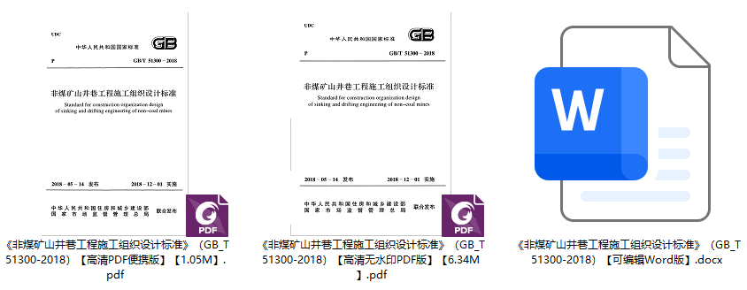 《非煤矿山井巷工程施工组织设计标准》(GB/T51300-2018)【全文附高清无水印PDF+可编辑Word版下载】1